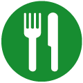 Messer und Gabel Icon auf grünem Hintergrund